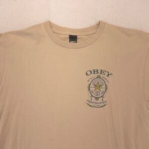 Obey Casual Crew Neck Short Sleeve Graphic T Shirt Mens Size Medium M Tan